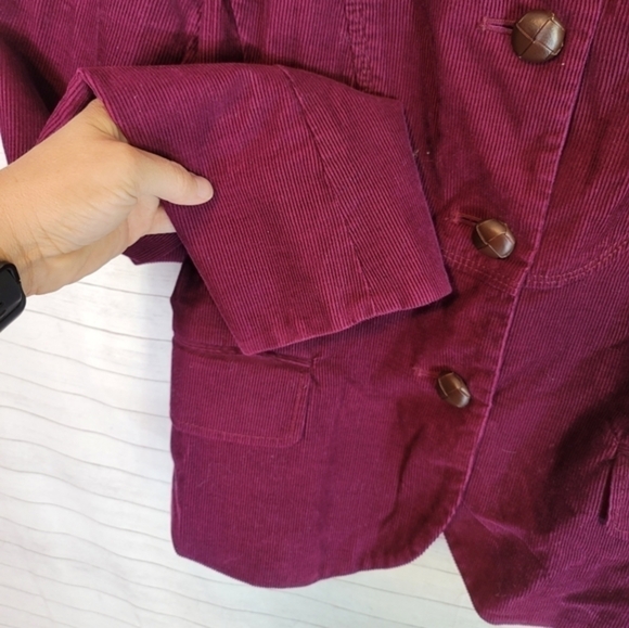 J.CREW PURPLE FUSCHIA CORDUROY LEATHER BUTTON BLAZER JACKET, SZ 6 - Picture 3 of 14